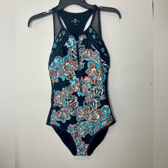 Floral One-Piece Zipper Up Swimsuit - Picture 1 of 9